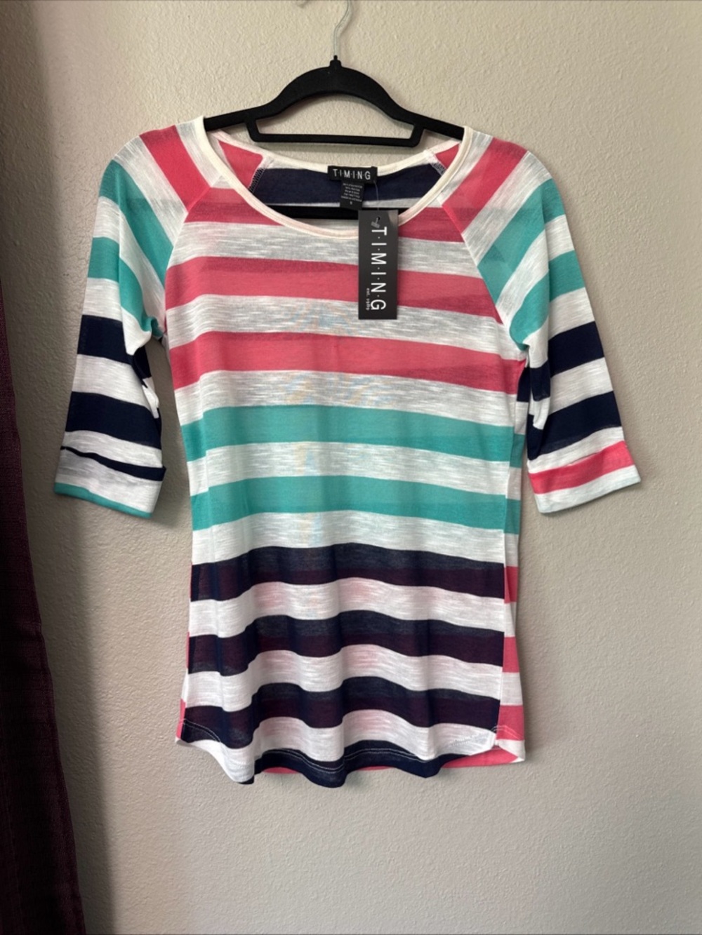 #800 Timing Striped Half Sleeved  Semi SheerTop size Small